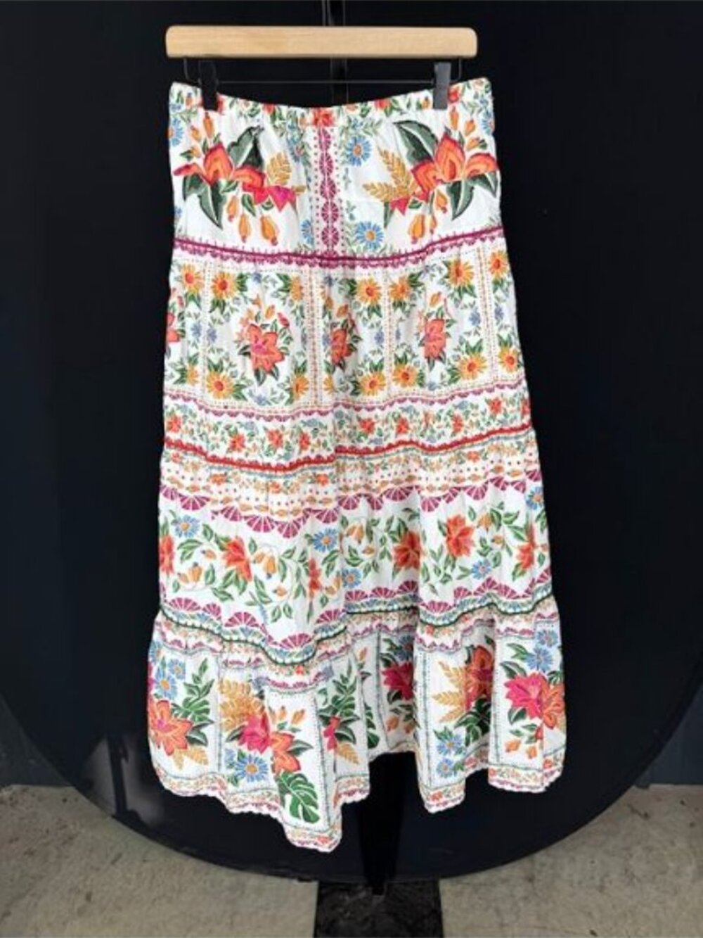 Farm Rio Tiered Floral Cotton Print Maxi Skirt - Picture 5 of 5